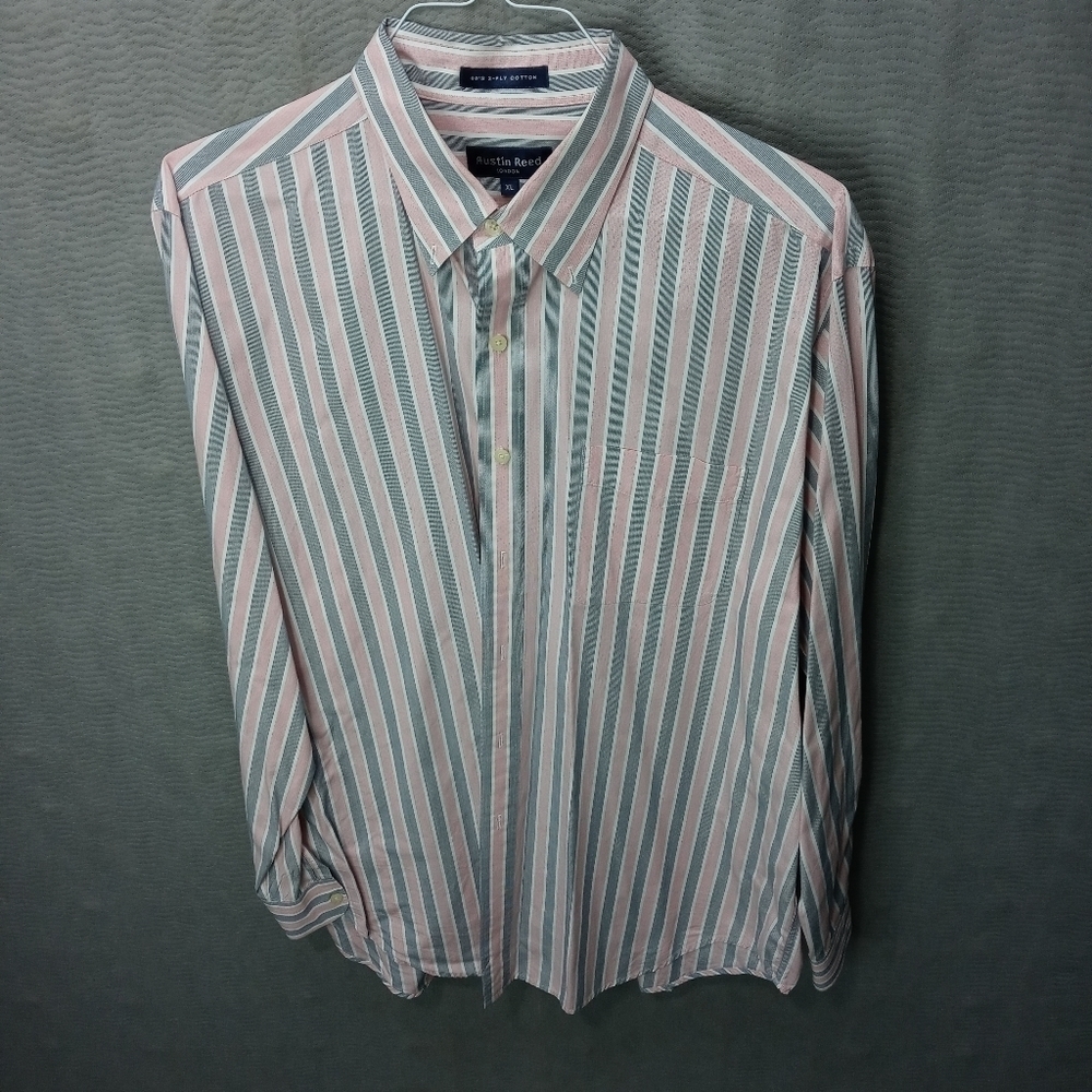 Austin Reed London Mens Long Sleeve Pink Gray Cott